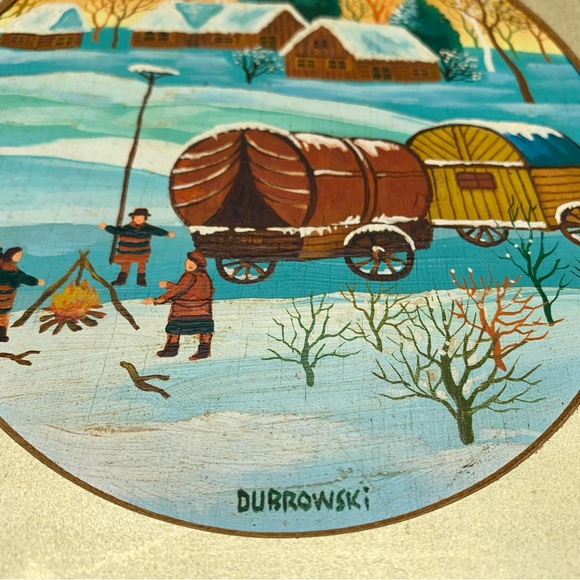 Vintage Framed Winter Oil Painting 16x18 Snow Scene Covered Wagon SIGNED (1950s) - Picture 6 of 13